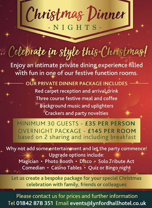 Christmas Private dinners, Thetford, Norwich, Norfolk